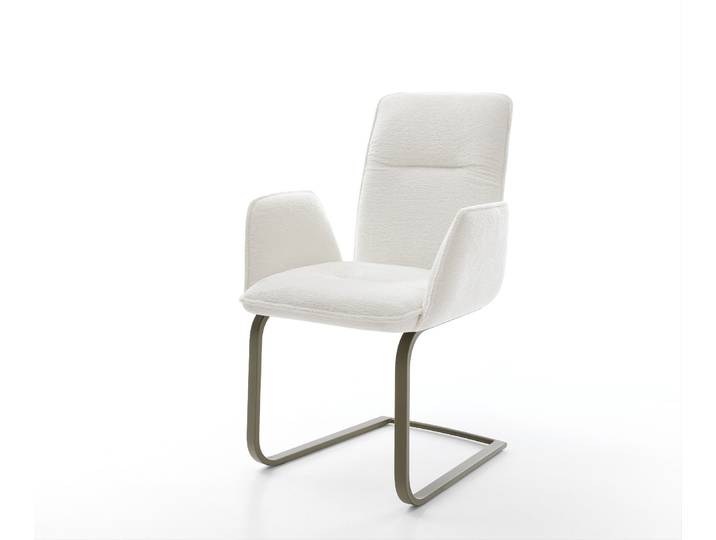 Cantilever Vinja Flex bouclé doux beige pied cantilever plat aspect titane