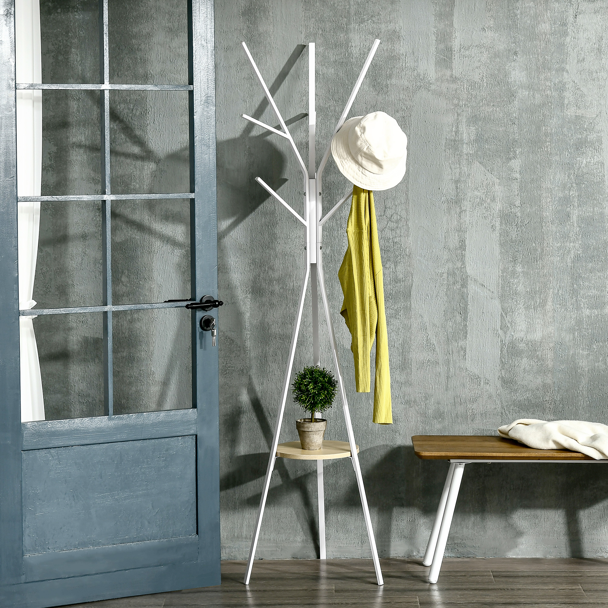 Homcom Appendiabiti Attaccapanni da Terra Verticale Moderno per Ingresso Bianco 45x45x180cm Aosom
