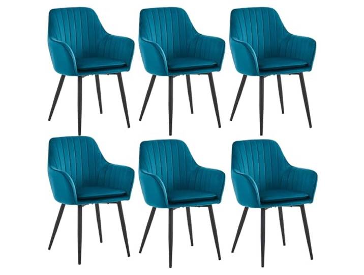 Colenis Esszimmerstühle 6er Set, Samt, Petrol, mit Armlehnen, Lavinia Polsterstuhl, Küchenstühle, Loungesessel, Steppung, Metallbeine, bis 120 kg belastbar, Homeoffice