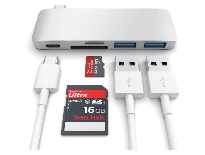 Multiport Satechi silber USB Typ C/USB Typ A/SD Card Slot