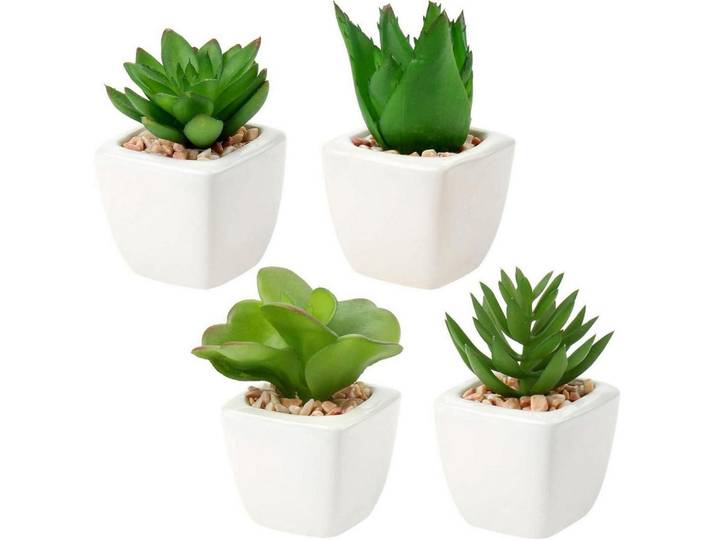 Kunstpflanzen-Set Mini Sukkulenten im Keramiktopf 4-teilig, Mehrfarbig, 4 cm, Dekoration, Blumen & Blumentöpfe, Kunstpflanzen
