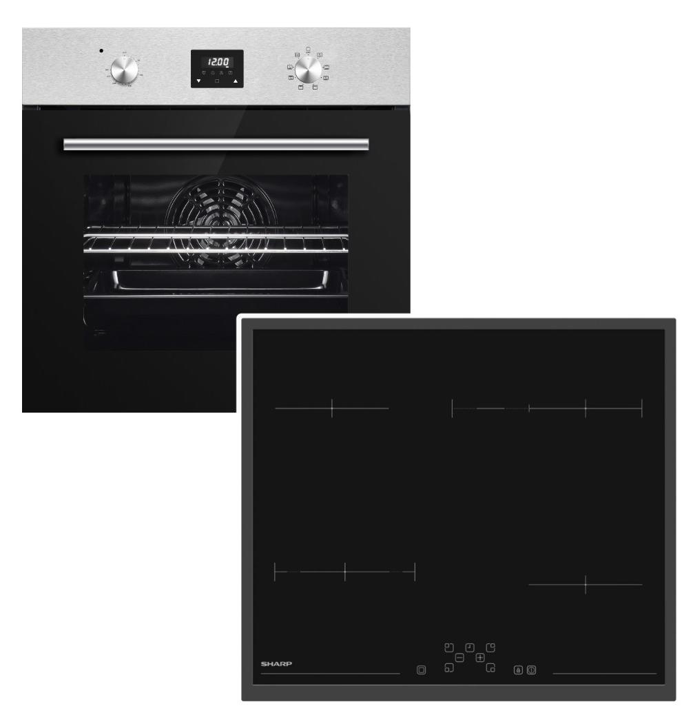 Herdset PKM Backofen Umluft ECO+ Sharp Elektrokochfeld Bräterzone Zweikreis Touch