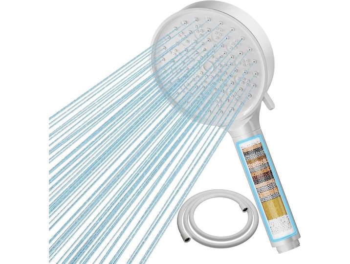 Handbrause mit 20-Schicht-Filter, 6 Strahlarten, Hochdruck, Wassersparend, Weiß
