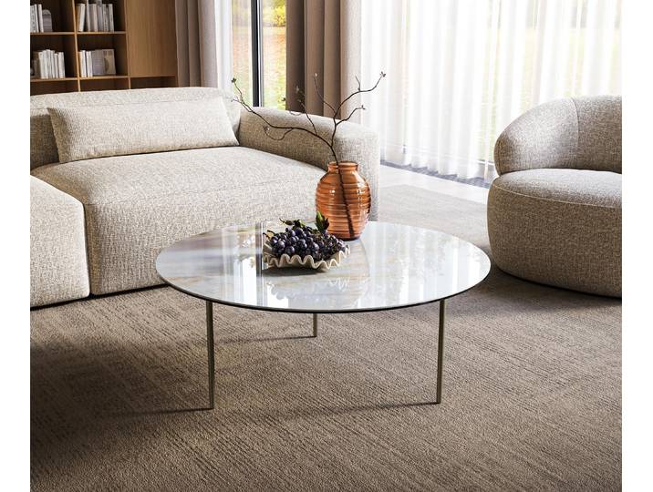 DELIFE Couchtisch Edge Rund 90x90 cm Keramik Onyx Pearl Trive Metall Effektfinish Titan