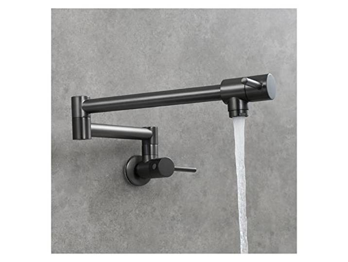 Drehhahn, Messing-Chrom-Küchenarmatur Doppelgriff-Küchenarmatur Wandmontierter klappbarer Doppelgriff-einzelner Kaltwasserhahn(Grey)