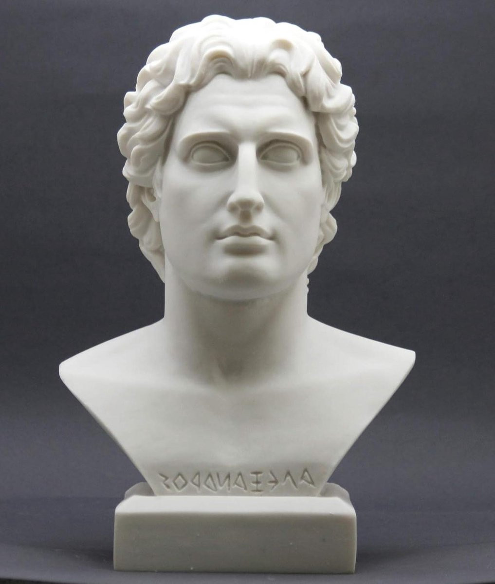 Buste Alexander de Grote - Handgemaakte Griekse marmeren sculptuur - Wit - Hoogte: 28.5 cm