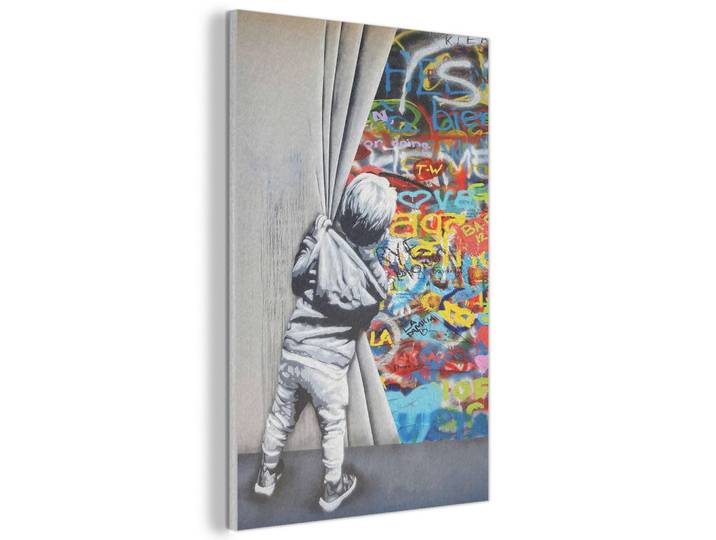 MuchoWow Akustikbild - Graffiti - Junge - Ilussie - Straßenkunst - 60x90, Hellgrau, Kunststoff, Rechteckig, 60x90x0.9 cm, Wandverkleidung, Akustikpaneele