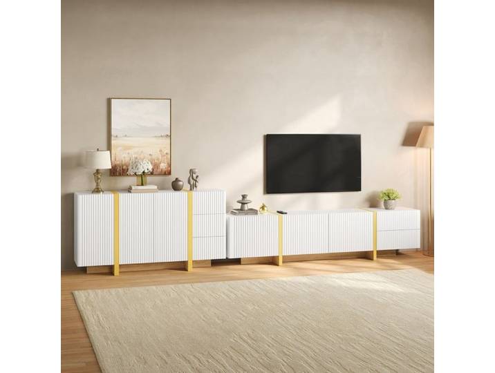 Ensemble de meubles de salon Ensemble Meuble TV et buffet 2 Pièces Salon design moderne avec espace de rangement blanc