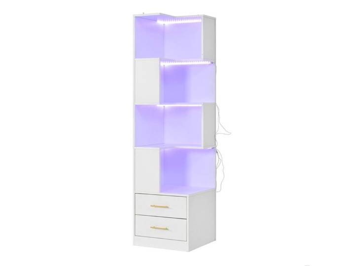 Étagère d'angle EVRYAE 165 x 45 x 45 cm 4 niveaux 2 tiroirs LED blanc