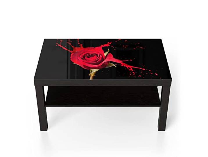DEQORI Glastisch schwarz groß 90x50 cm Motiv Zerfließende Rosenblüte ausgefallener Beistelltisch aus Glas Hochglanz Couchtisch fürs Wohnzimmer moderner Couch Tisch mit Design