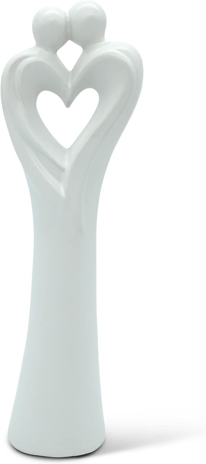Wit Keramisch Hart Paar Beeldje - Liefde Symbool Decoratie Hoogte: 28 cm