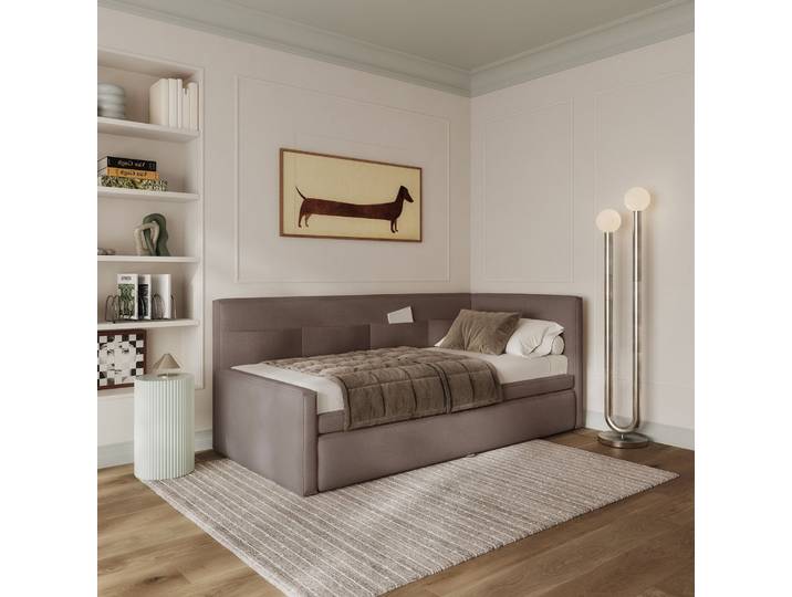 Jugendbett 90x200 cm Nesmi, rechts ausziehbar, mit Matratzen,