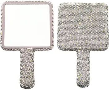 Fusion Finds Luxury Handheld Makeup Mirror With Sparkling Rhinestone Handle Portable Vanity Mirror For Beauty Touch Ups stick Diamond F