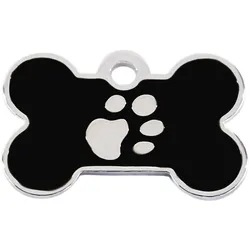 Adressanhänger mit Gravur - Knochen mit Pfote - klein - schwarz/silber