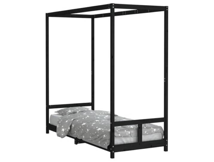 FDSAQOPT Schwarz 80x200 cm Massivholz Kiefer Baldachin-Design, Holzlatten, niedrige Einstiegshöhe, rustikale Maserung,