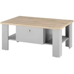 COUCHTISCH grau, Artisan Eiche Landhaus 107 x 67 cm, Beistelltisch mit Schubkästen