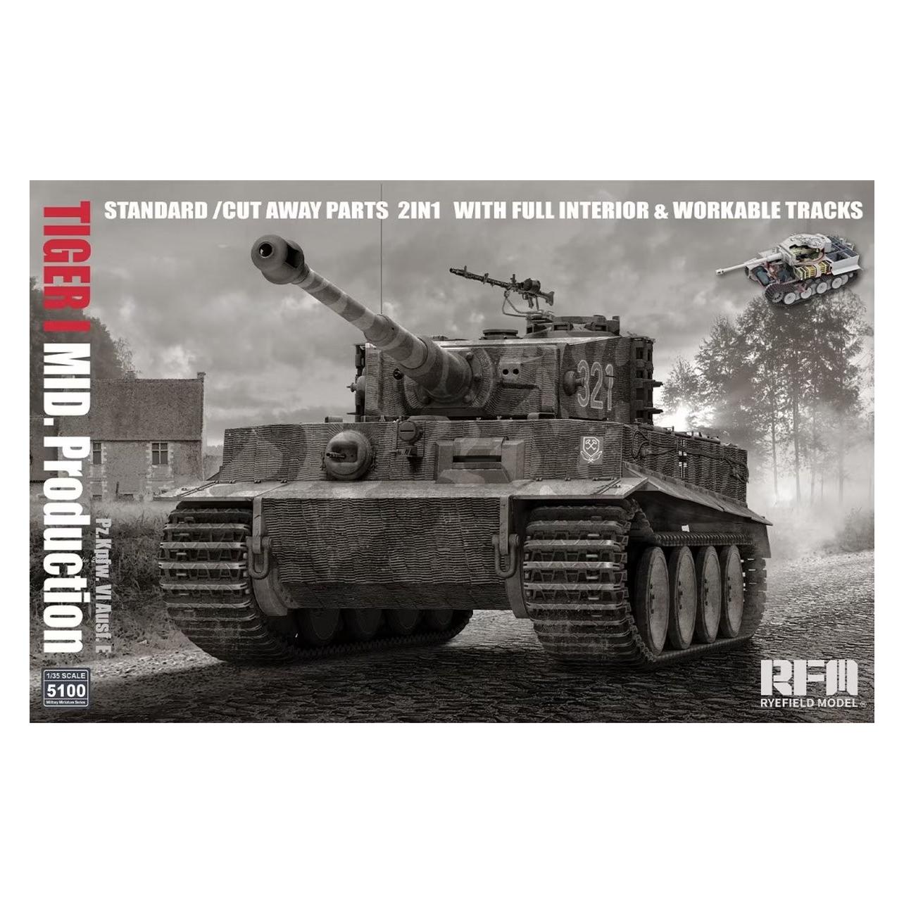 Rye Field Model Tiger I Mid Production 2 in 1 w/Cutaway Parts & Full Interior (5100)