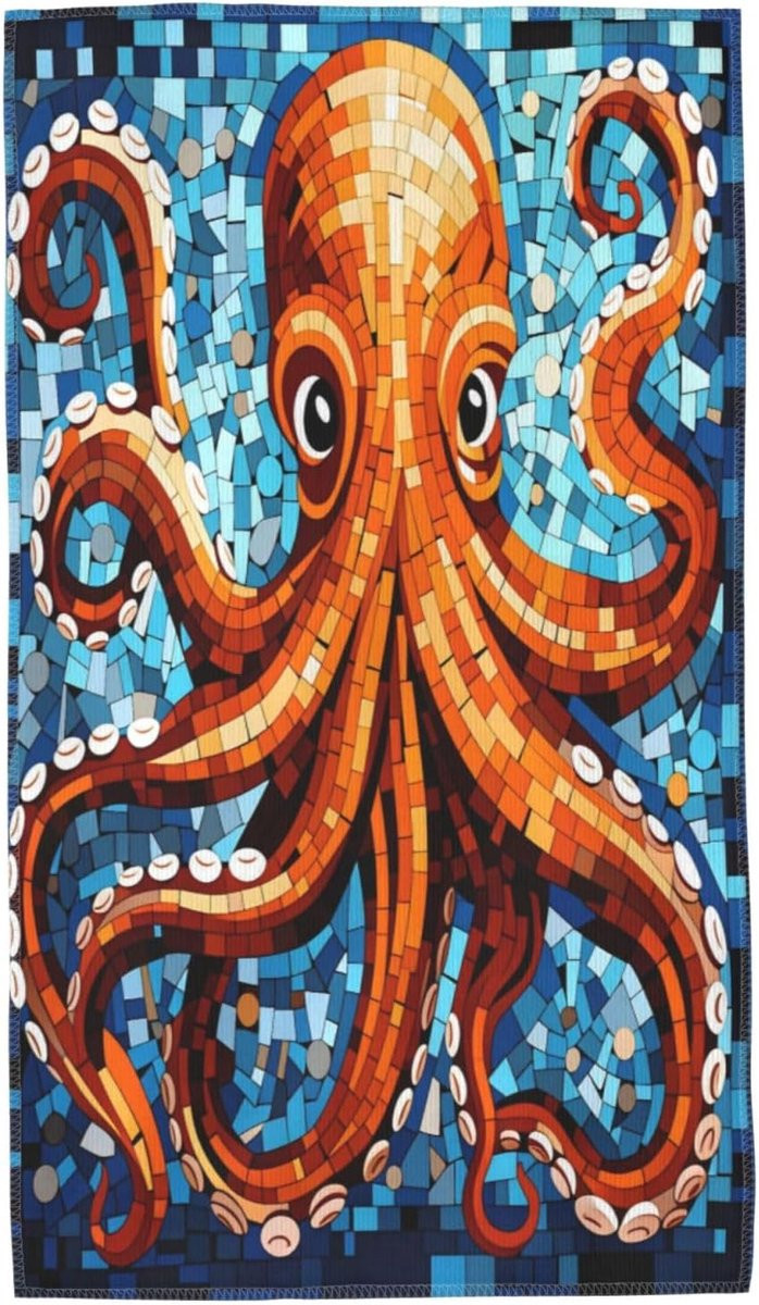 Badhanddoek Octopus Oranje - Sneldrogende handdoek voor strand of gym - 40 x 70 cm