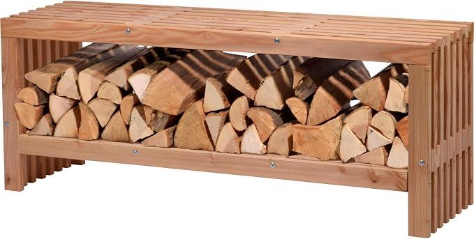 Green Label 29109FSCe | Gartenbank Freja mit Kaminholzfach | Moderne Sitzbank mit Stauraum | Robustes Douglasie-Holz mit Schutzlasur | Holzbank Massiv | 115 x 30 x 45 cm | Natur