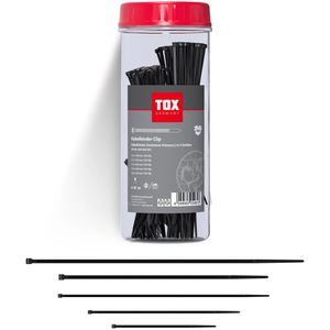 Tox Kabelbinder Clip Sortiment 099260001, Kunststoff, 100 / 160 / 200 / 250mm, schwarz, UV-beständig, 500 Stück