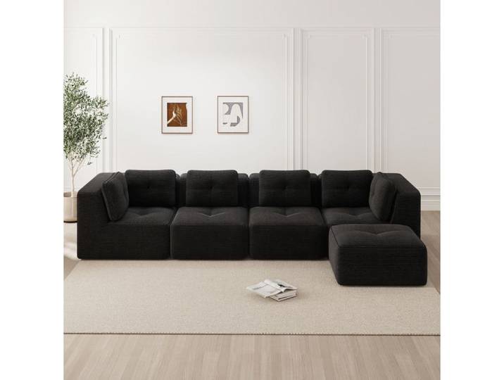 ELVORIN Canapé modulable d angle assise 74 cm corduroy noir sans montage trois colis