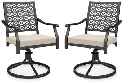 Costway 2 Pieces Outdoor Swivel Chairs Patio Dining Chairs with Padded Cushions-Beige