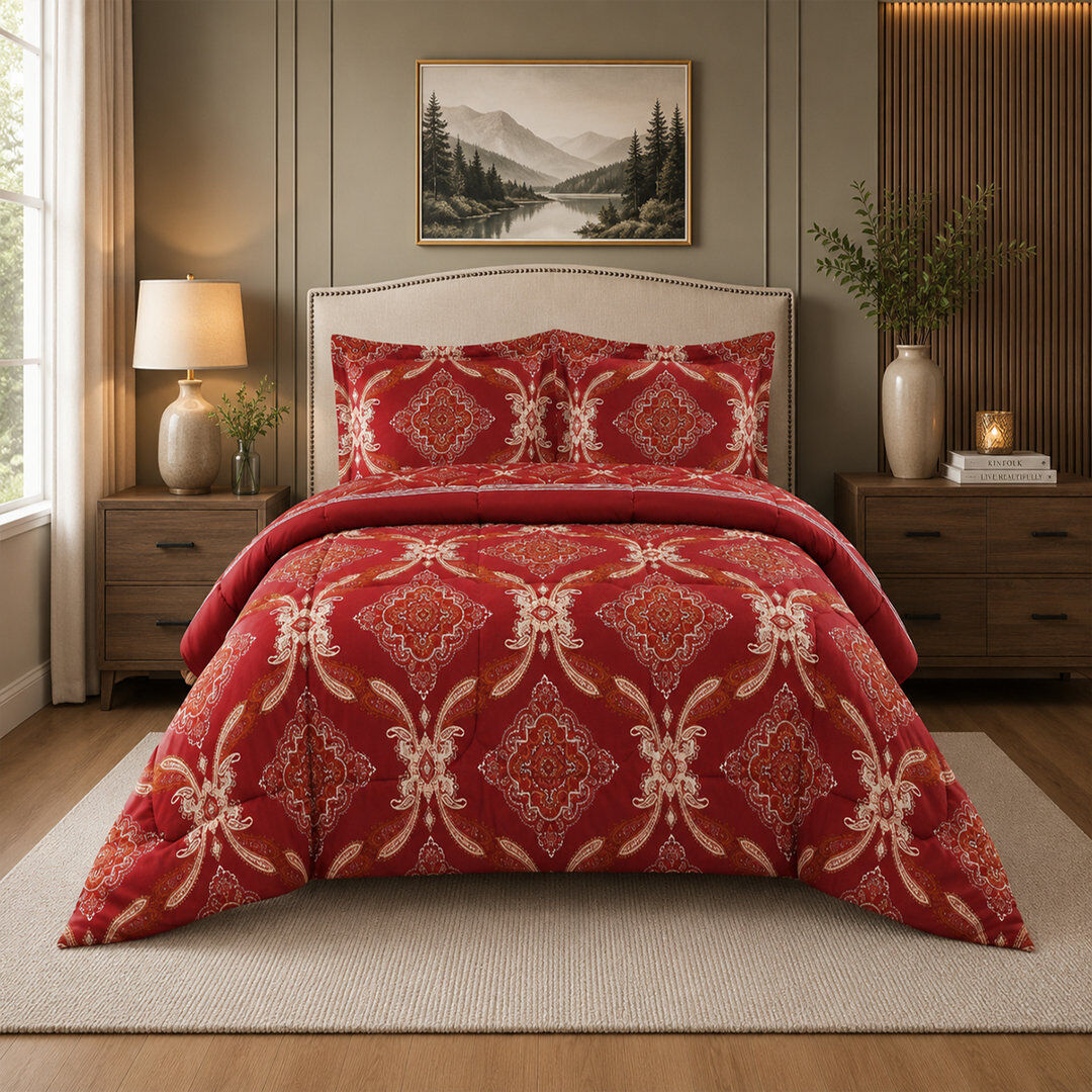 Textile Home Burgundy Trendy Printed Bedspread Floral Design Quilted with Pillow Shams Burgundy Single Bedspread + 1 Standard Sham
