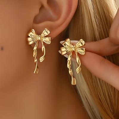 Elegant Gold Bow Earrings Chic Bow Stud Earrings For Women | Minimalist Jewelry Gift Elegant Gold Bow Earrings Chic Bow Stud Earrings For Women | Minimalist Jewelry Gift