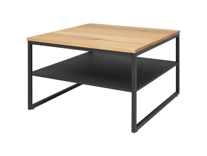 Livetastic Couchtisch, Natur, Schwarz, Holz, Metall, Eiche, massiv, quadratisch, U-Form, 70x44x70 cm, Wohnzimmer, Wohnzimmertische, Couchtische