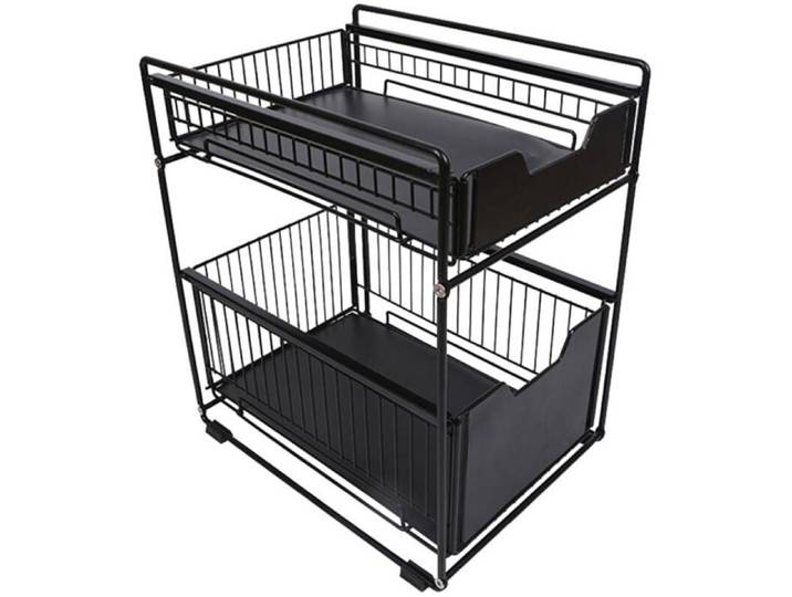 Rangement sous Évier Cuisine Organisateur Coulissant avec 2 Tiroirs Porte-épices pour Salle de Bain Cuisine Bureau Noir Label