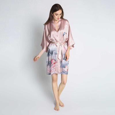 KIM + ONO 100% Silk Lotus Kimono Robe - Short   KIM+ONO - blush / one size