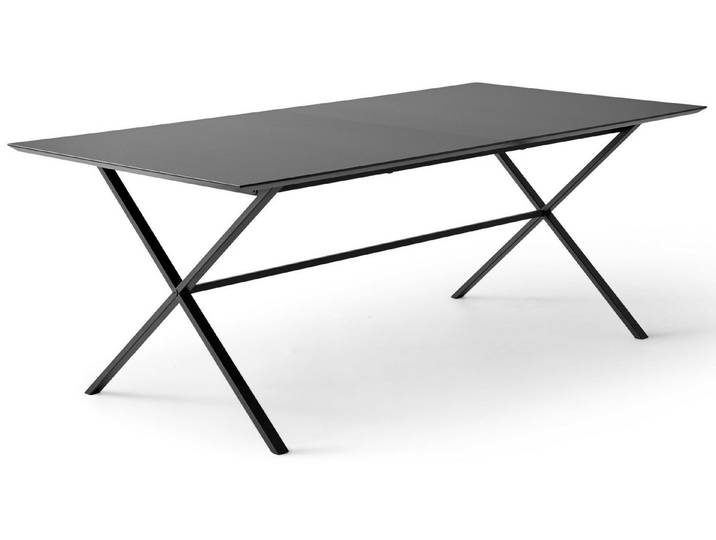 Hammel Furniture Esstisch Meza Designtisch mit Auszugsfunktion und 2 Einlegeplatten, rechteckige Tischplatte MDF, gekreuztes Metallgestell