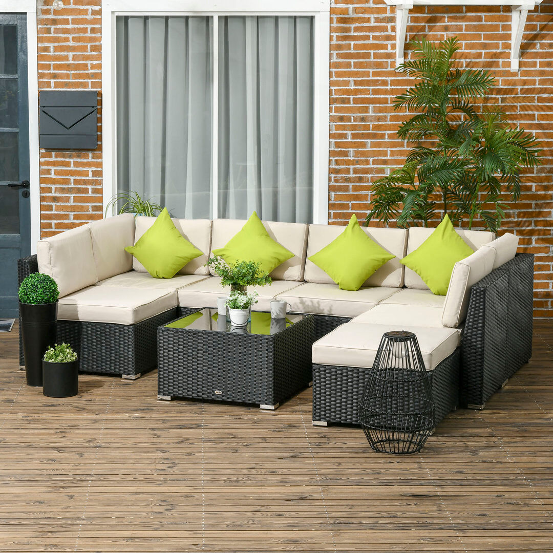 Brayden Studio Adile 7 - Person Seating Group with Cushions Black 7