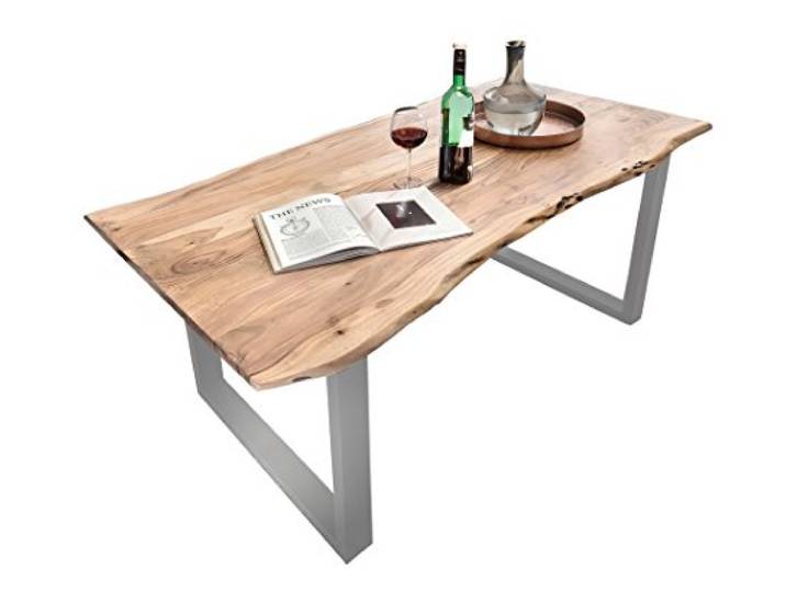 SAM Baumkantentisch 200x100 cm Quarto, Esszimmertisch aus Akazie, Holz-Tisch mit silber lackierten Beinen