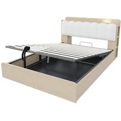 STILVORA Multifunktionsbett aus Holz in Holzfarbe, 140x200 cm, hydraulischer Stauraum