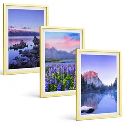 BILDER SET 3er Set - 40x60 cm Goldrahmen - Berglandschaften mit Wasser und Himmel