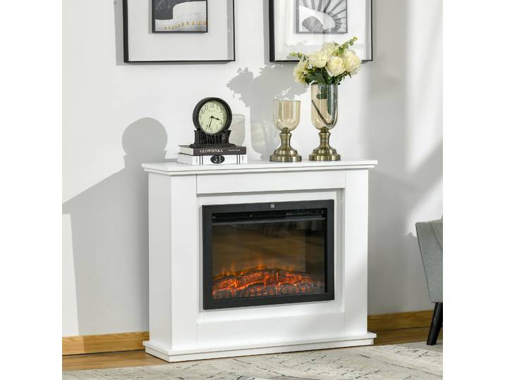 HOMCOM Cheminée Électrique 2000W Effet Flammes LED Blanc