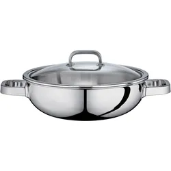 Küchenprofi Wok mit Glasdeckel 30 cm, Pfanne + Kochtopf, Silber