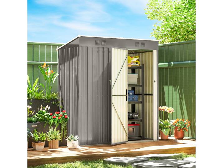 Outsunny Abri Jardin Métal Gris 163x90x179cm Toit Incliné Aéré