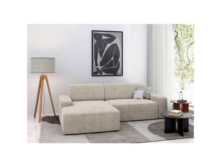 Ecksofa, Beige, 246x162 cm, Textil, 4-Sitzer, L-Form mit Ottomane Links