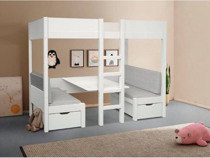 OTTO home Etagenbett Stockbett TIPO Inklusive unterer Auflagen, 90x200cm, viel Stauraum, Massivholz,inklusive Tisch,2 Schubkästen,2 Schlafplätze