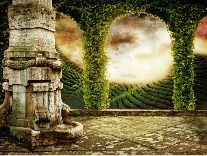 Fototapete PAPERMOON Mystische Landschaftsansicht , bunt, B:2,5m L:1,86m, Vlies, Tapeten, Fototapete
