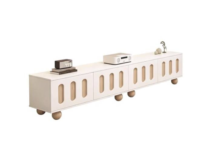 WANGCEPLSD Tv Board, Viel Stauraum, 80 Kg Tragkraft, Tv Lowboard aus Holz Medienkonsole, Verstellbare Einlegeböden, Integrierte Kabeldurchführung, für Wohn und Schlafzimmer(Beige,160cm)