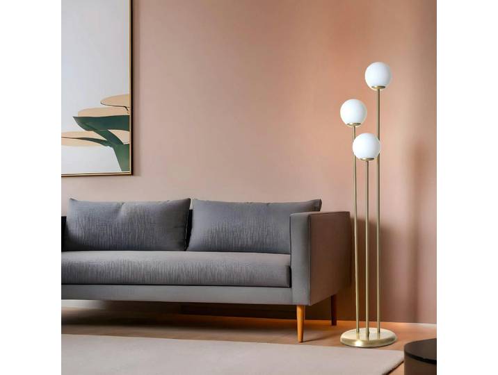 Lampadaire salon art déco, 3 globes verre dépoli SIERRE