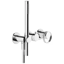 Gessi Anello, Fertigmontageset Einhebelmischer Dusche/ Wanne, runden Rosetten für Unterputz-Körper, 2-Wege Umlenkkartusche, Wandanschlussbogen mit Halterung, Handbrause, nicht eigensicher, 63345726,
