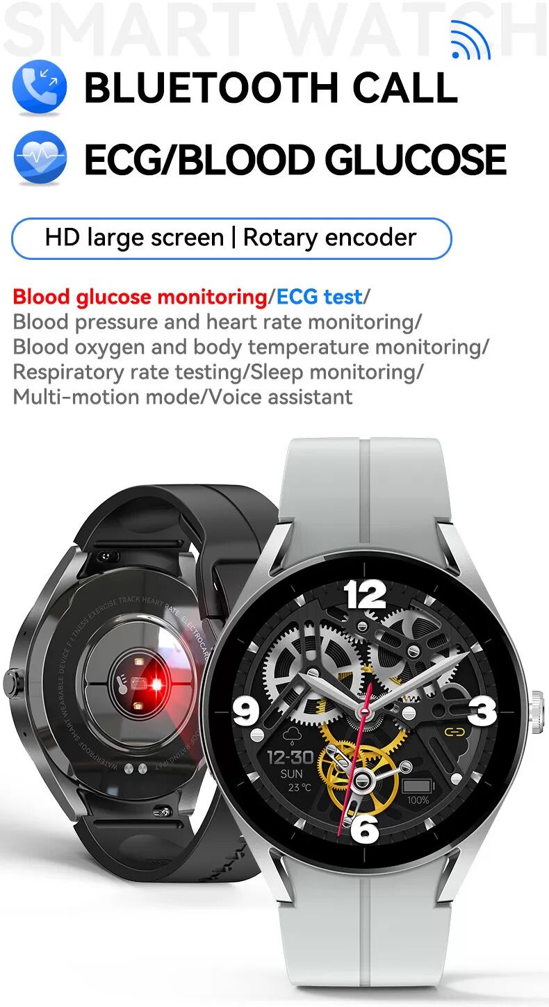 INF Smartwatch mit EKG und Bluetooth-Anrufen Grau