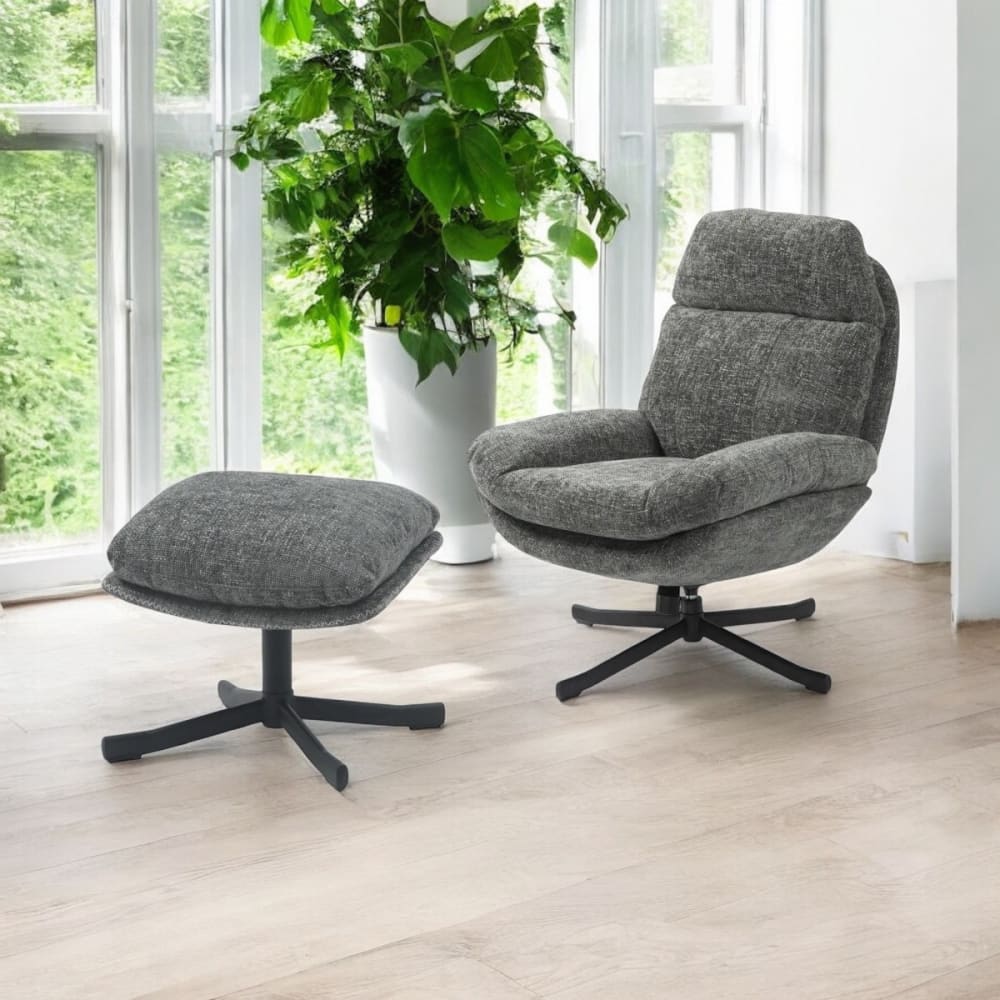 Mathi Design Fauteuil relax et repose pieds en tissu gris Gris 91x99x78cm