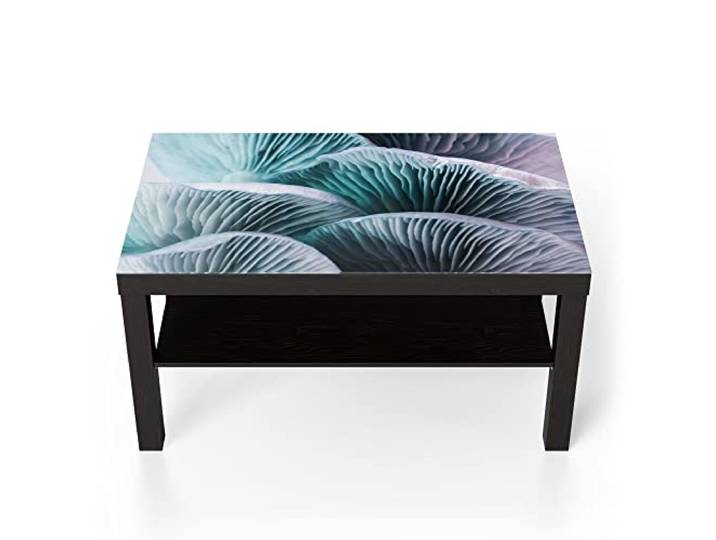 DEQORI Glastisch schwarz groß 90x50 cm Motiv Leuchtende Pilzlamellen ausgefallener Beistelltisch aus Glas Hochglanz Couchtisch fürs Wohnzimmer moderner Couch Tisch mit Design