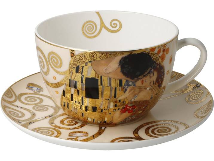 Goebel - Gustav Klimt Kop en schotel Cappuccino De Kus Porselein - 19cm - 500ml