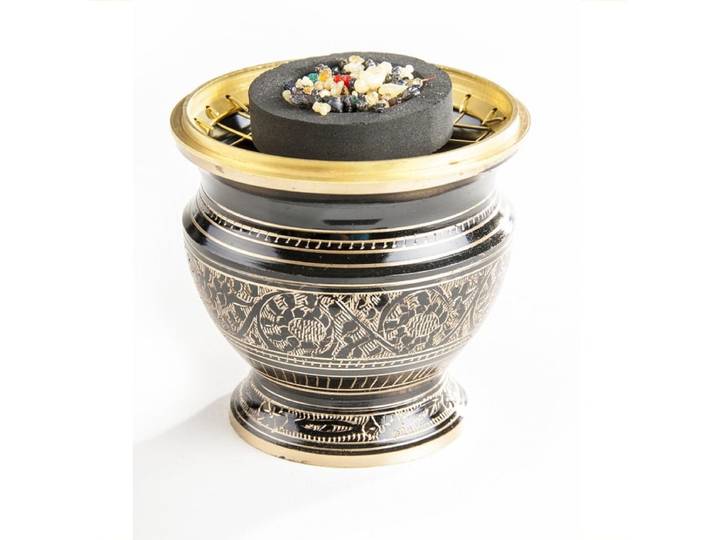 Wierookbrander met netje zwart goud 9 cm